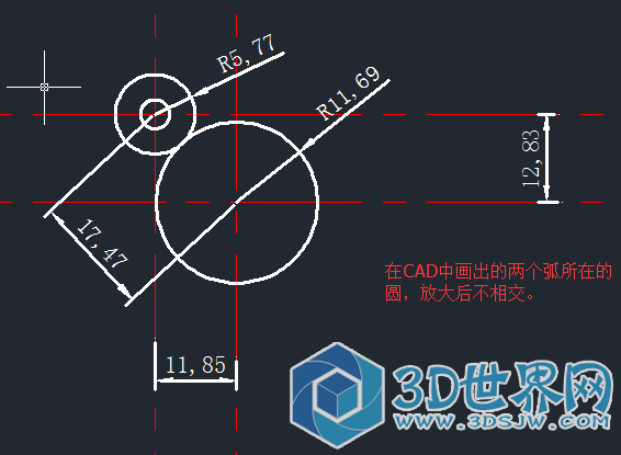 1' CAD中放大后不相交图样（精度2位数）