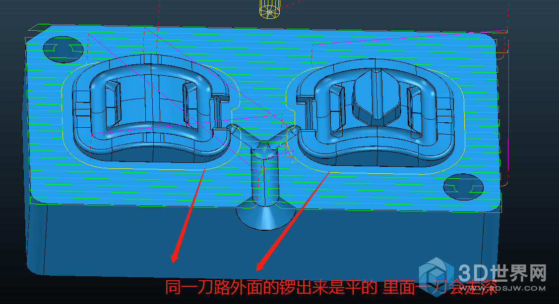 就是这刀会走深，原本怀疑是机床问题但放到其他机加工出来效果一样 模起来能都能感觉到有台阶