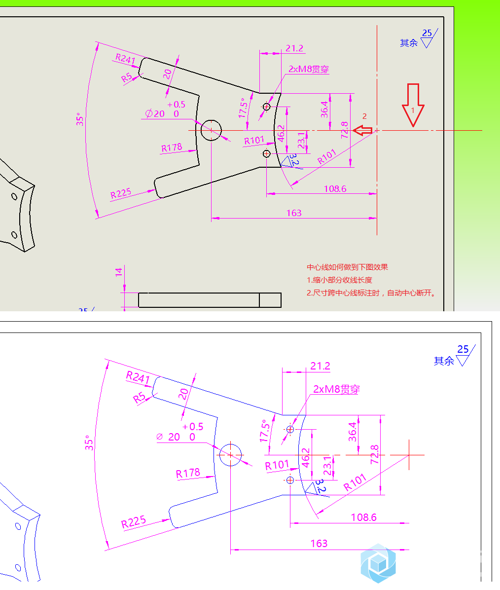 工程图标注中心线问题.png