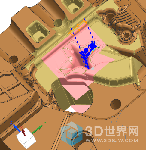 粉色是修剪后的毛坯，黄色是部件，土色是模具