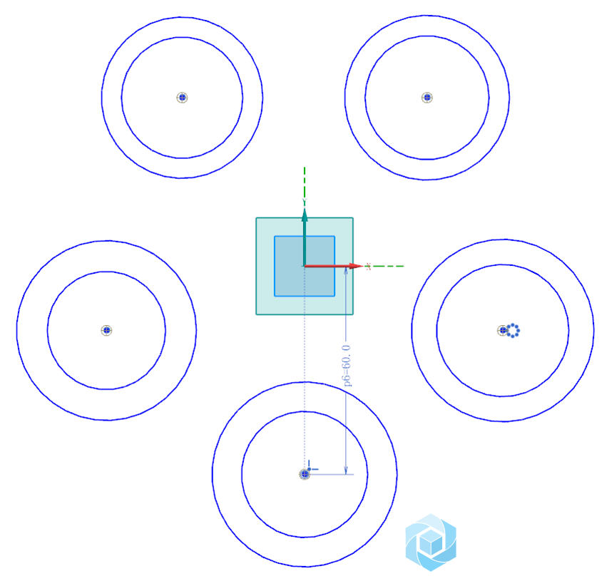 3,分别以5个点画一大一小2个同心圆