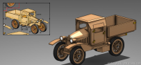 分享一个SolidWorks绘制的木质小货车 几十个零件