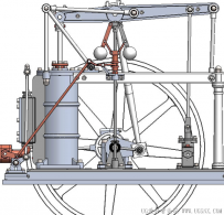 分享一个SolidWorks绘制的蚱蜢式单缸立式蒸汽机