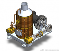 分享SolidWorks绘制的带锅炉蒸汽机模型 80多个零部件